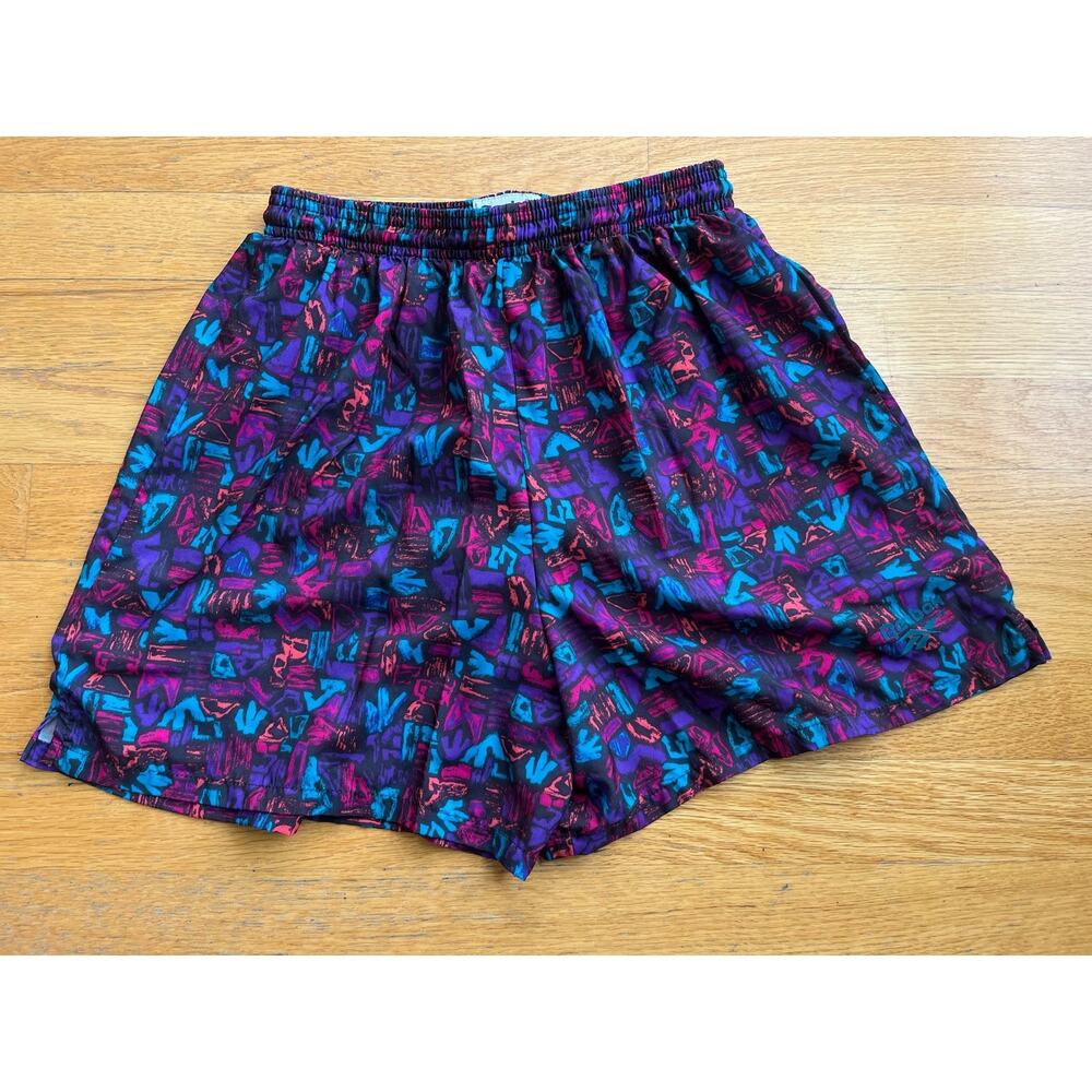 Vintage Reebok Boy's swim trunks Made in USA geometric pattern Medium 80s/90s